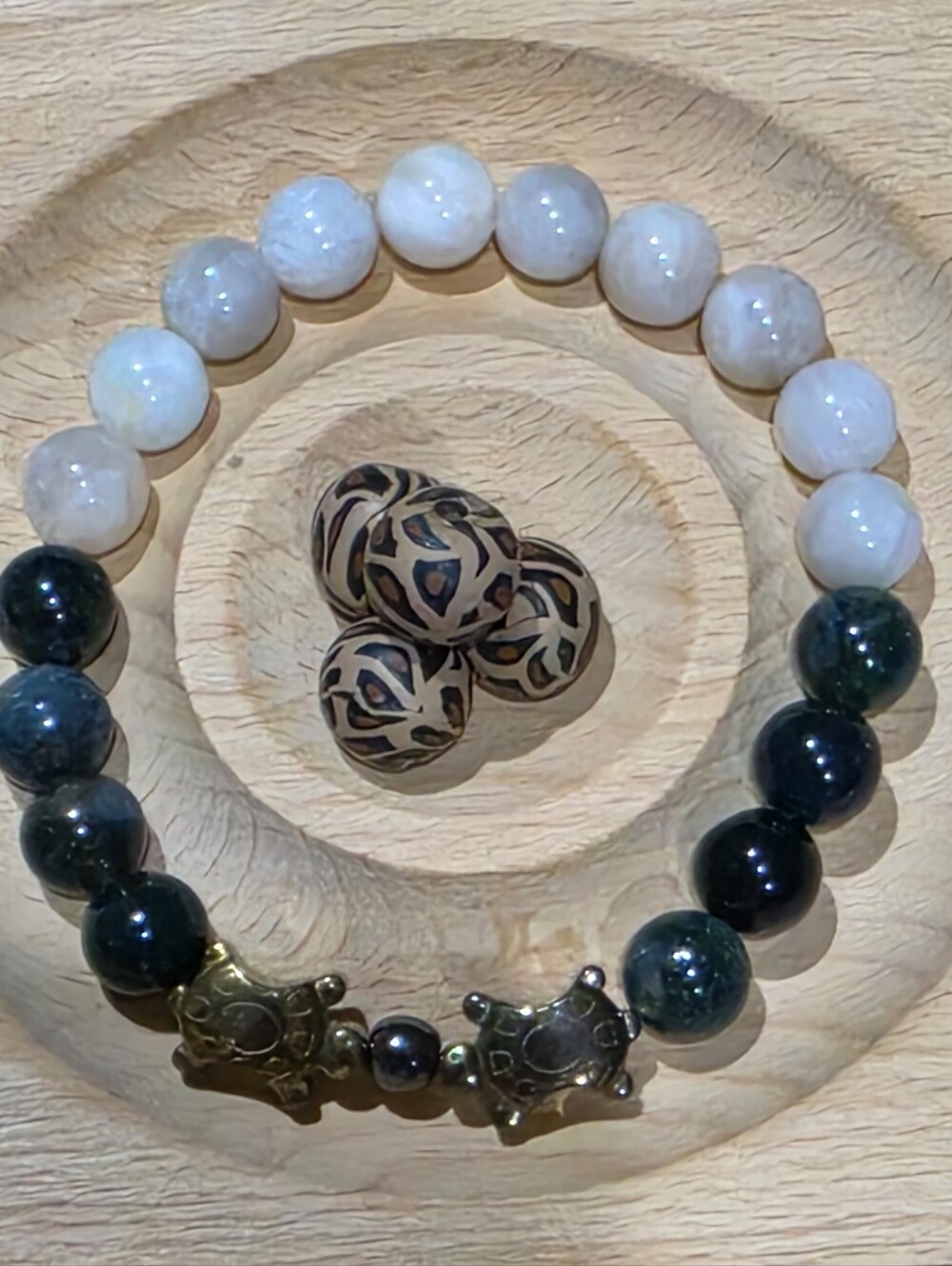 🔥Natural Moonstone And Moss Agatr Crystal Bead Bracelet.